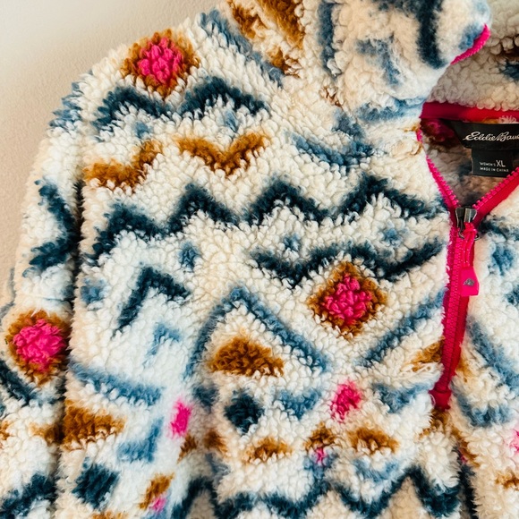 Eddie Bauer Vanilla Aztec Fleece Pullover 1/4 Zip Ulta Soft Plush Womens XL - Picture 3 of 4